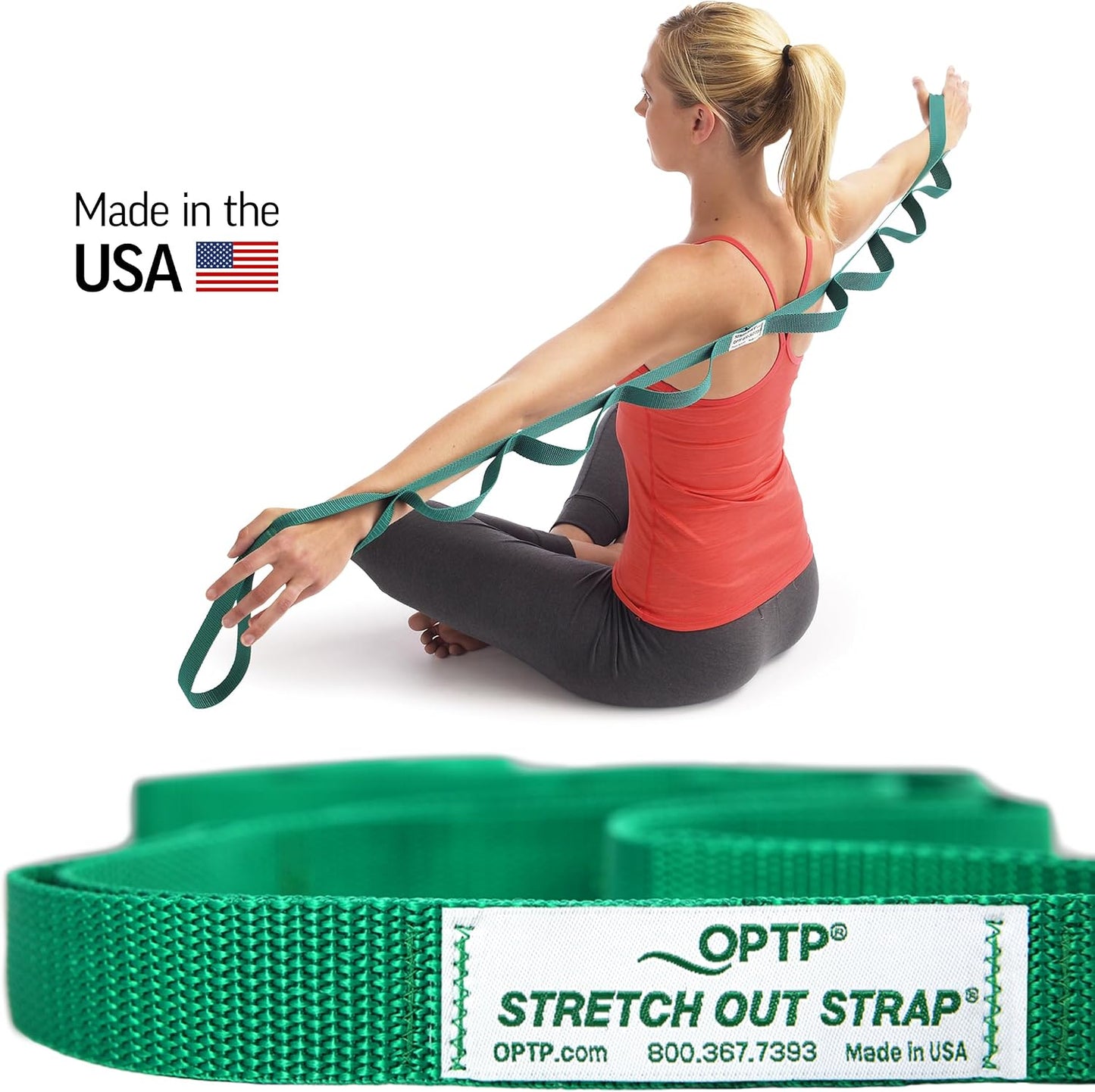 The Original Stretch Out Strap with Exercise Poster – Made in the USA by OPTP – Stretching Strap and Yoga Strap for Stretching, Physical Therapy Exercise and Flexibility