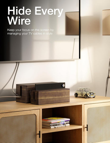 TIDITA 16" L Wooden Large Cable Management Box Round Edge (Walnut Color)