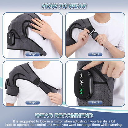 Cordless Heated Shoulder Brace with Vibration, 3 Heat & Massage Settings, Shoulder Heating Pad for Pain Relief, Adjustable Shoulder Warmer for Men and Women(Grey)