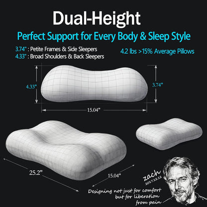 HighBeds Cervical Neck Pillow - Side Sleeper Pillow for Neck Pain Relief, Soft Ergonomic Memory Foam Pillows Ice Silk Zipperless Pillowcase, Eco-Friendly and Durable Material (White)