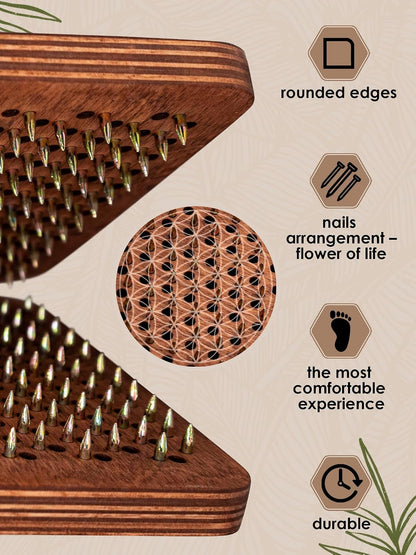 Sadhu board, Wooden Yoga Board for Acupressure and Meditation with Nails for Deep Tissue Massage, Acupuncture Massage, Nails Distance 0.39 In (10 mm)