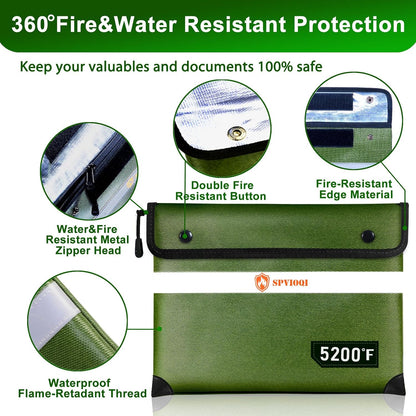 Upgraded 5200°F Fireproof Document Bag with Heat Insulated, Water Fire Proof Bags with Zipper,8 Layers of Functional Materials and Reflective Strip, Fireproof Money Bag for Cash/Documents/Valuables
