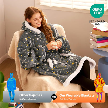 Giggling Getup Wearable Blanket Hoodie for Adults Gifts for Teen Girls Sister Women Sherpa Fleece Printed Hooded Blanket Sweatshirt Warm Cozy with Pocket & Sleeves Beige Cat