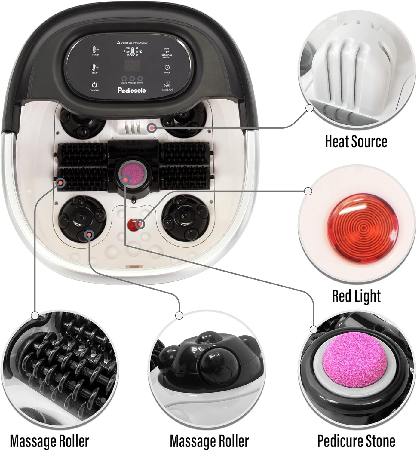 Luxury All in One Foot Spa - Motorized and Heated Foot Spa - Enjoy The Same Pedicure Foot Spa at Home Heat, Bubble Jets, Pedicure Stone, Motorized Massage Roller to Relieve Feet Stress