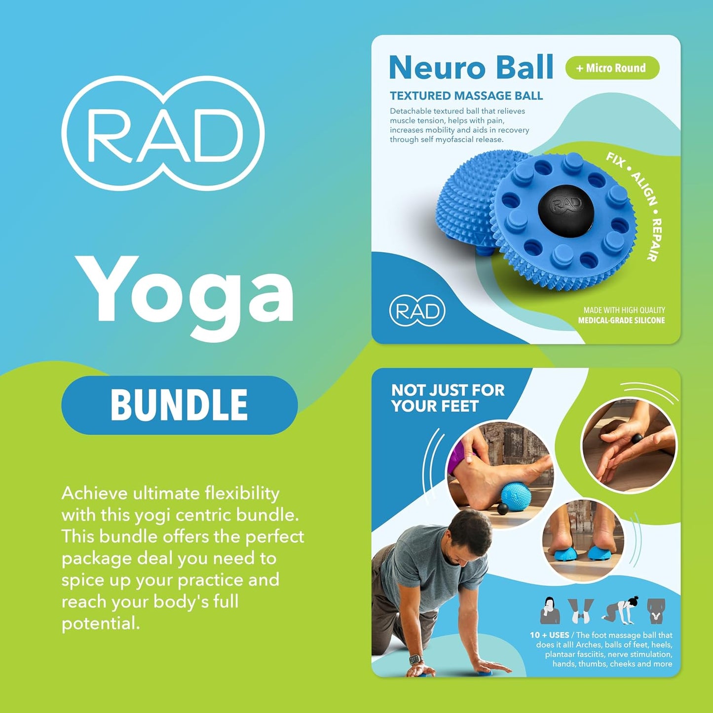 RAD Point Release Kit / 5-in-1 Massage Tool Kit with Block, Massage Balls and Peanut Roller for Self Massage, Mobility and Recovery