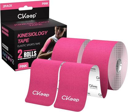 CKeep Kinesiology Tape, Uncut Premium Elastic Athletic Tape 2 Rolls, Beige | Original Cotton Latex Free Kinetic Tape, Breathable & Waterproof Sports Tape for Muscle and Joint Support, 2inch x 16ft