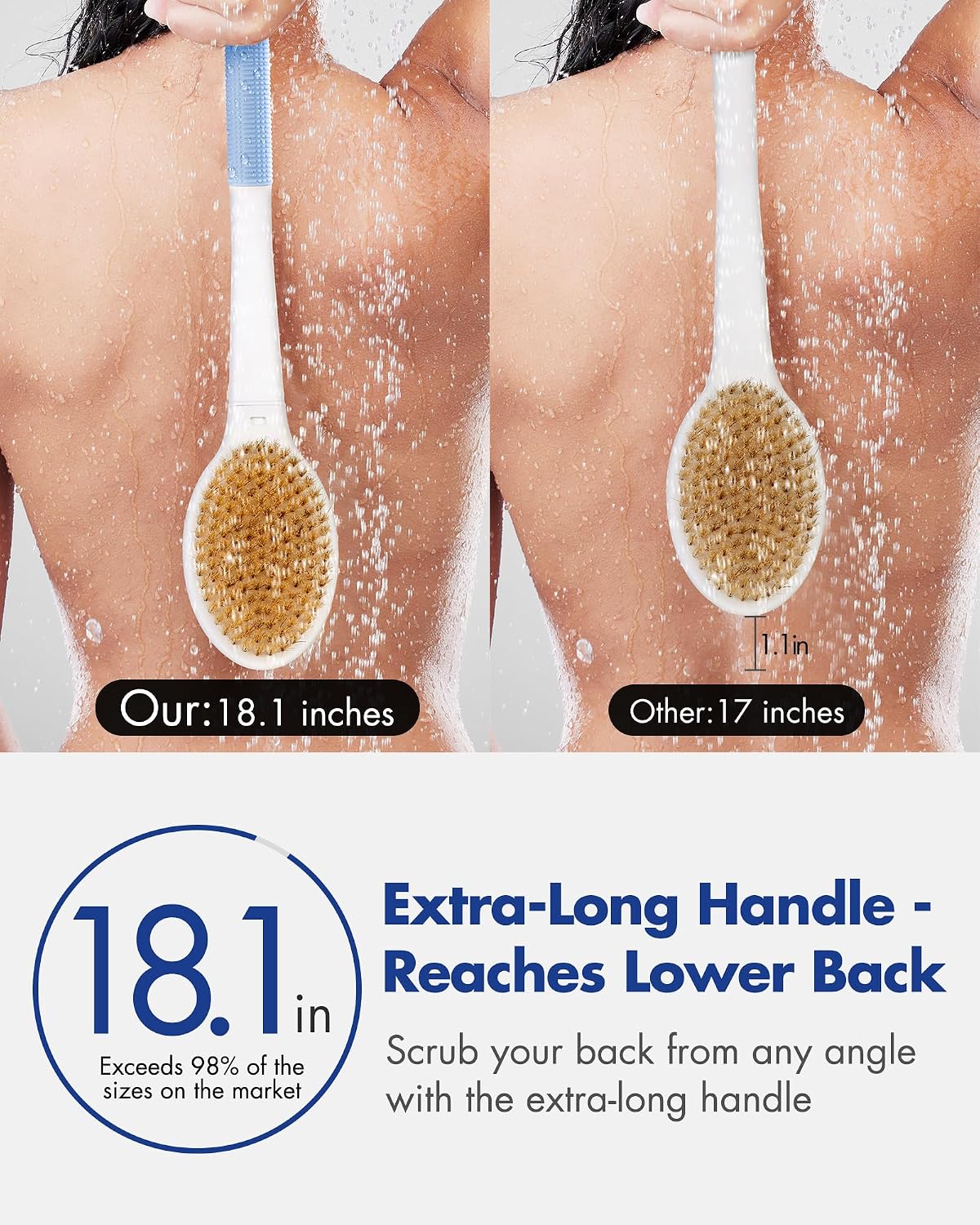 Dry Brushing Body Brush for Massage - Natural Boar Bristle Exfoliating Brush with Massage Nodes for Lymphatic Drainage, Cellulite, Blood Circulation Improving Skin Health for Women Men Elderly(Grey)
