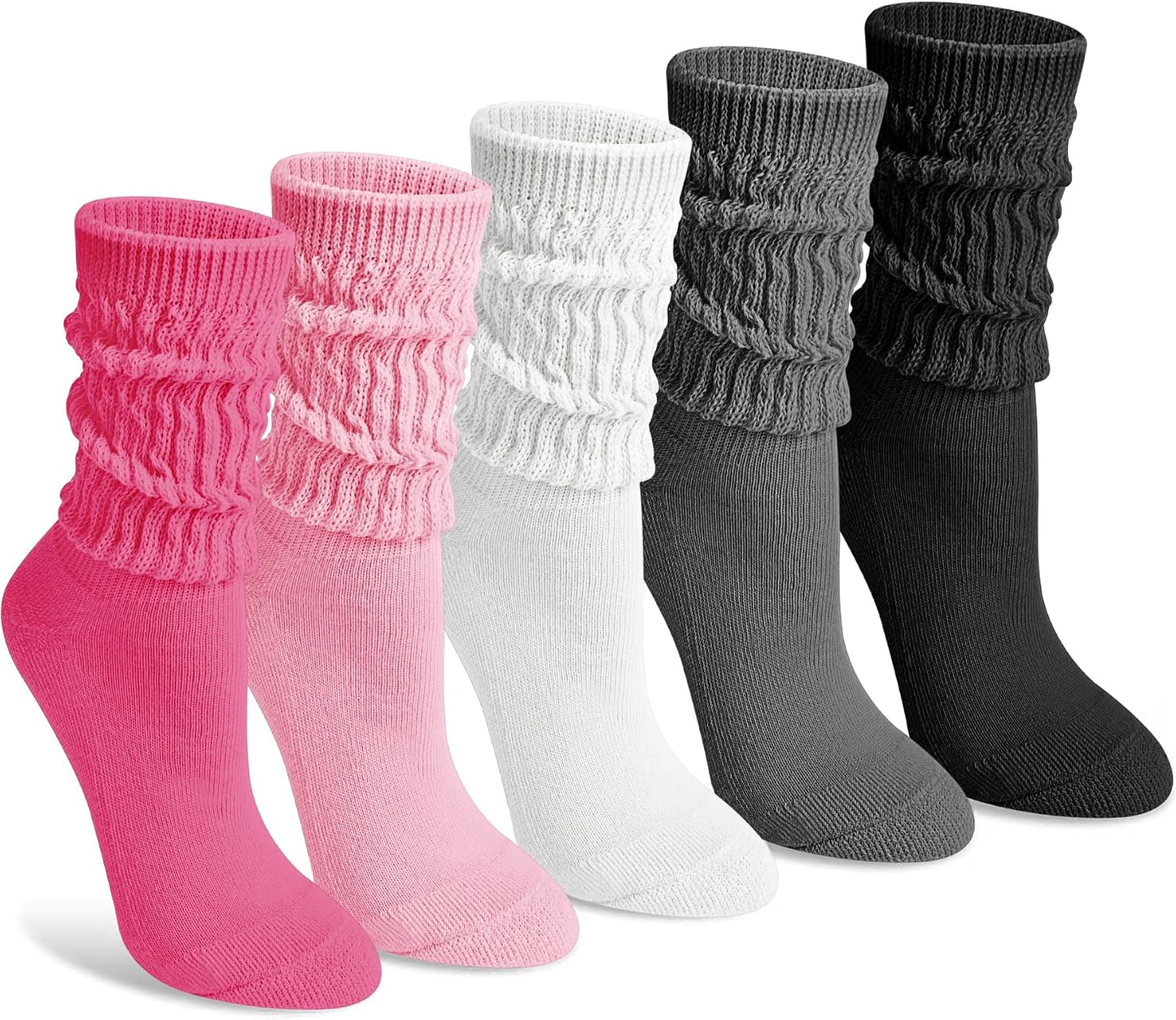 Justay 5 Pairs Slouchy Socks for Women - Slouch Long Crew Knit Boot Athletic Calf Tube Scrunch Socks