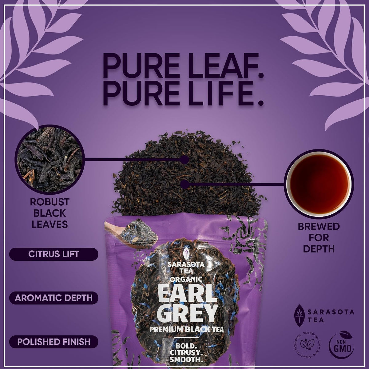 Organic Earl Grey Tea 1 lb (16 Oz) – USDA Certified Organic Black Tea with Natural Bergamot Flavor – Aromatic Loose Leaf Tea for Hot or Iced Tea – Non-GMO Bulk Resealable Bag