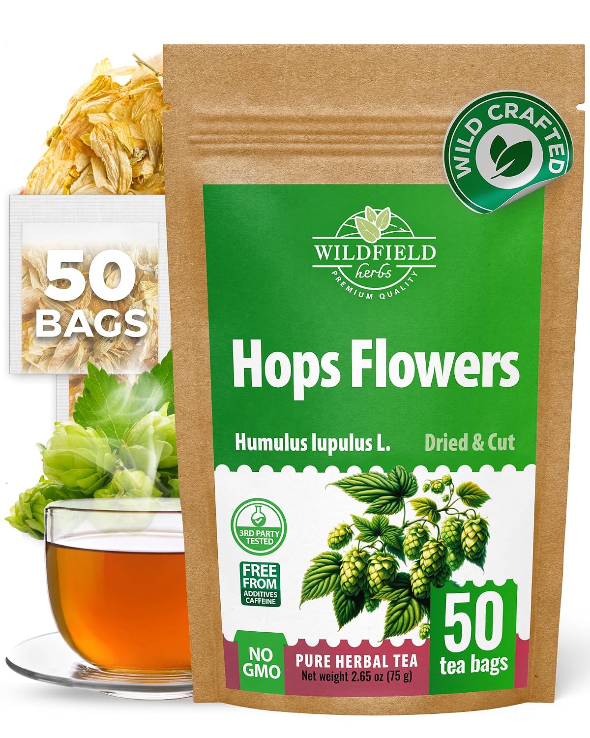 50 Bags Hop Tea Hops Herb Dried Hops Flowers Herbal Tea (Humulus Lupulus) - 50 Count 1.5g Bags Hoptea Lupulo Entero