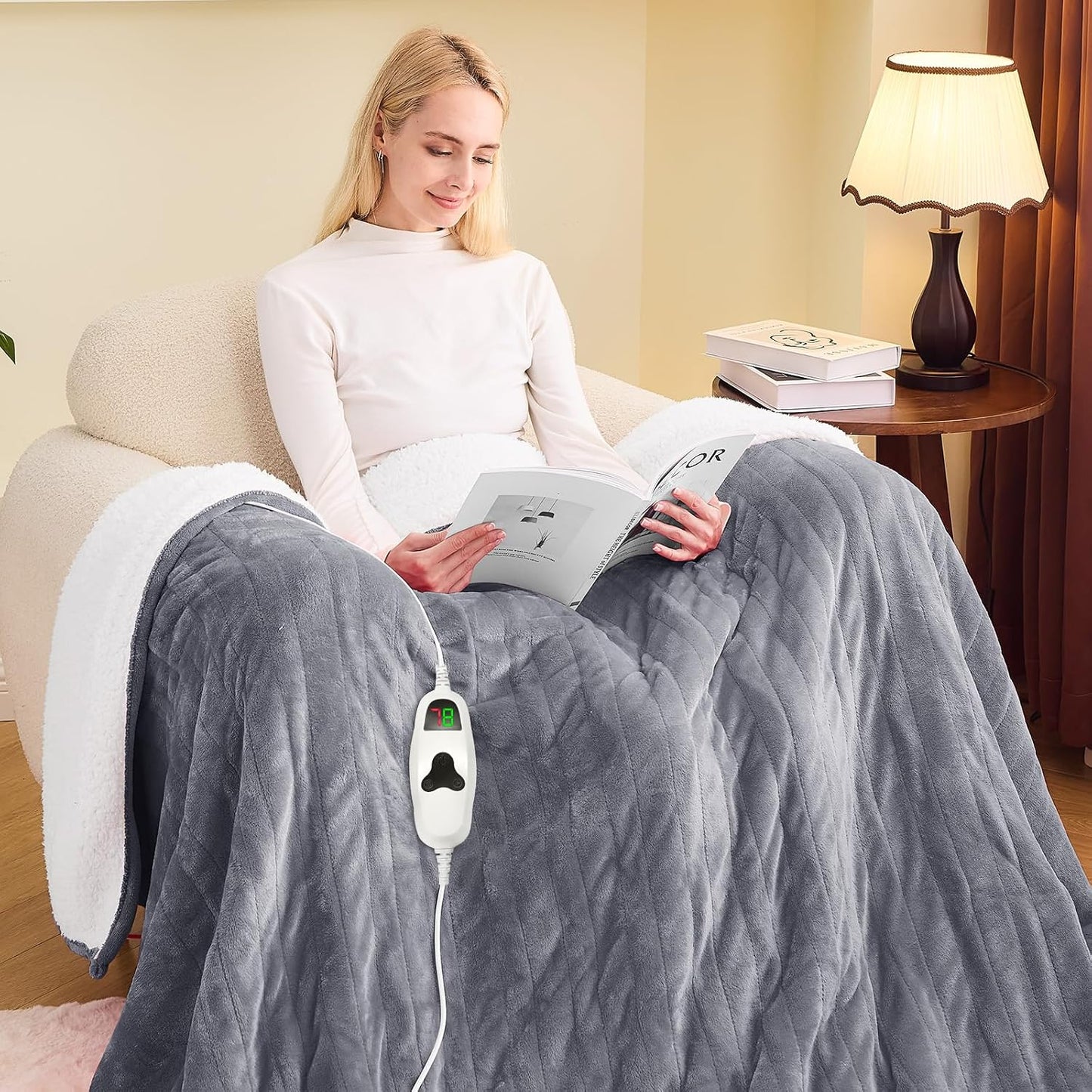 greenoak Heated Blanket Electric Throw 50"X60", Heating Blanket with 10 Heat Levels 1/2/4/6/8 Hours Auto-Off,Fleece Soft Sherpa Blanket,Gifts for Grandma Mom Seniors, Misty Grey