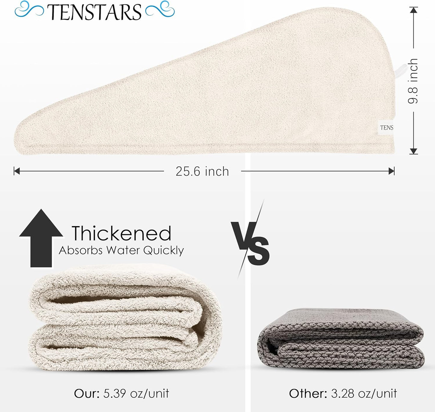 TENSTARS 5 Pack Thicken Microfiber Hair Towel Wrap for Women - Elastic Loop Design - 320GSM Coral Velvet - Quick Dry Hair Turban - 11x28 Inch (Pink)