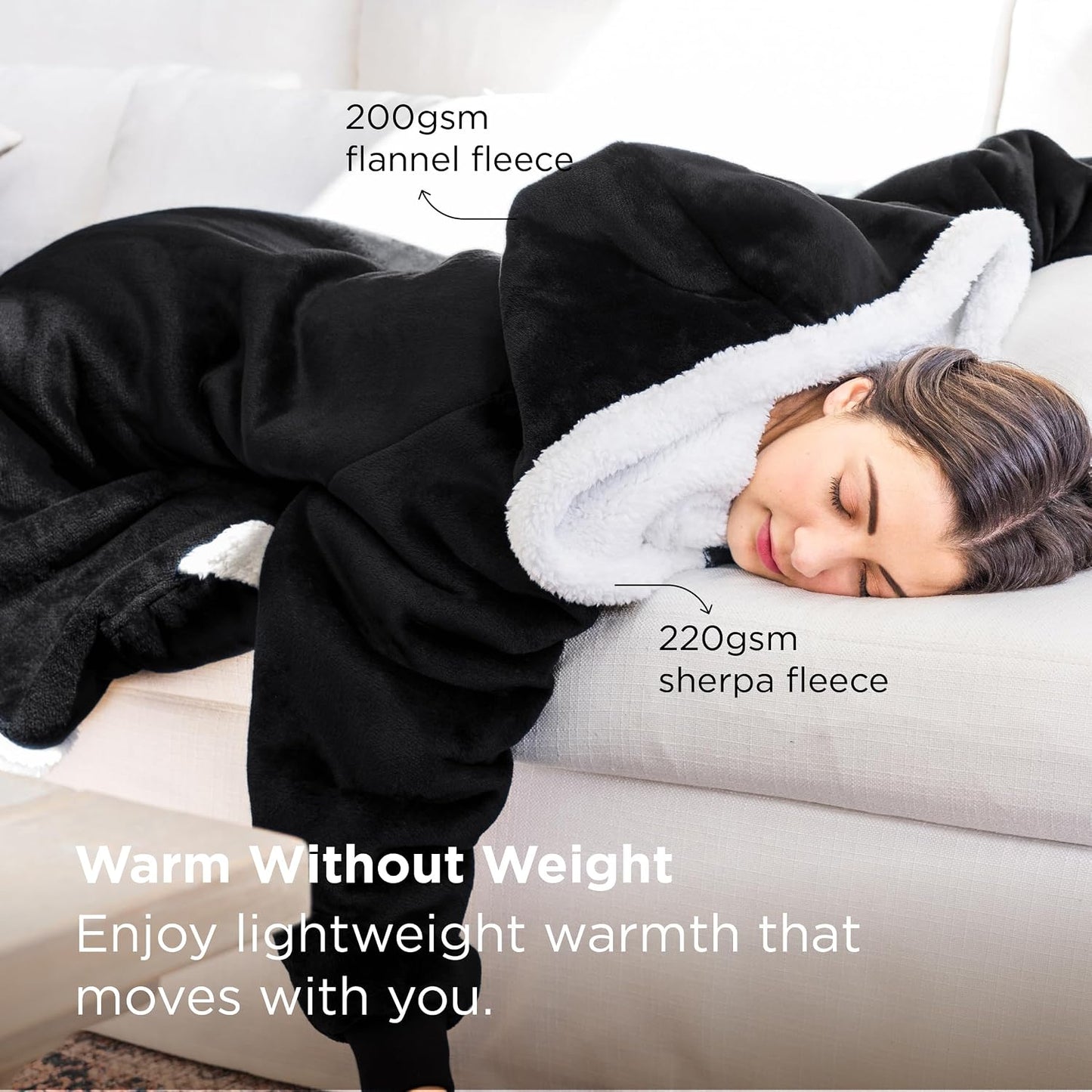 Bedsure Blanket Hoodie, Wearable Blanket Hoodie as Gifts for Mom, Birthday Gifts for Women Kids Teens Mother's Day Sherpa Sweatshirt, Grey, Standard