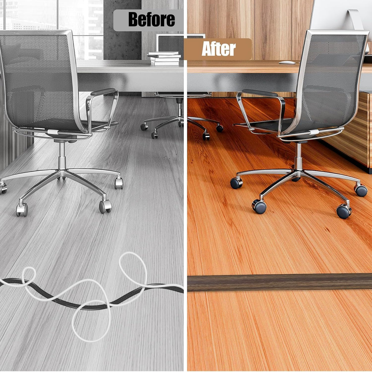 Floor Cord Cover Self Adhesive Cord Hider,10FT Cable Management, Extension Strip Protector for Wires, Prevent Cable Trips for Offices, Gyms, Exhibitions Cavity 0.39"(W) x 0.27"(H) BrownWood