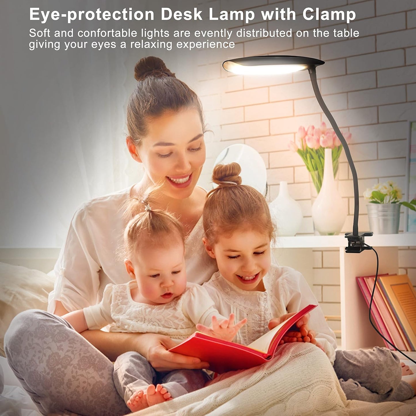 LiFMIRA Clip on Light USB Reading Light Desk Lamp 3 Color Modes Black