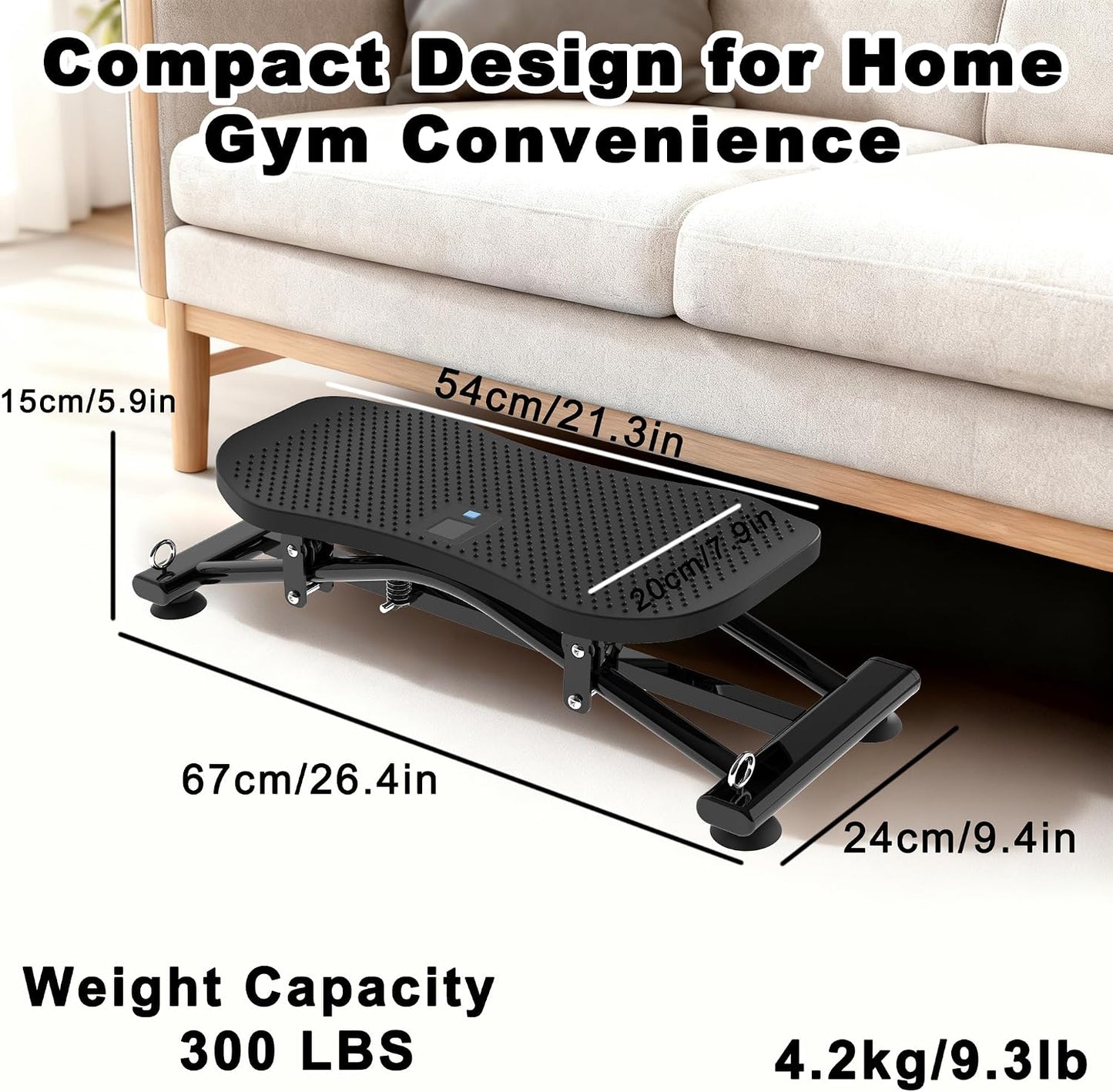 KINMAC 2-in-1 Rocking Stepper with Resistance Bands, Portable Balance Board for Exercise at Home, Quiet Mini Stair Stepper with LCD Monitor, Ski Trainer for Workout Home Gym