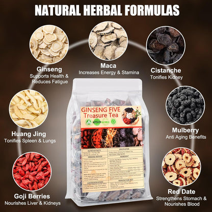 Kidney Tea 30 Bags Ginseng Six Treasure Tea Formula Traditional Chinese Herbal Kidney Cleanse Detox Repair for Women & Men