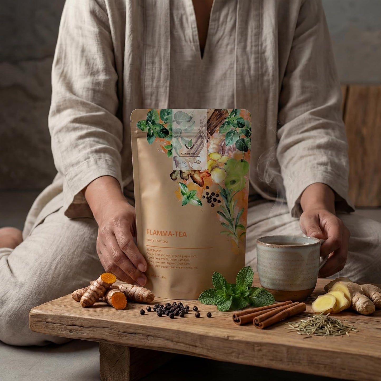 Gardenika Organic Loose Leaf Tea Sampler – 8 Pack, 1 LB – Herbal and Naturally Caffeine-Free Set - Ayurvedic Assortment Blend
