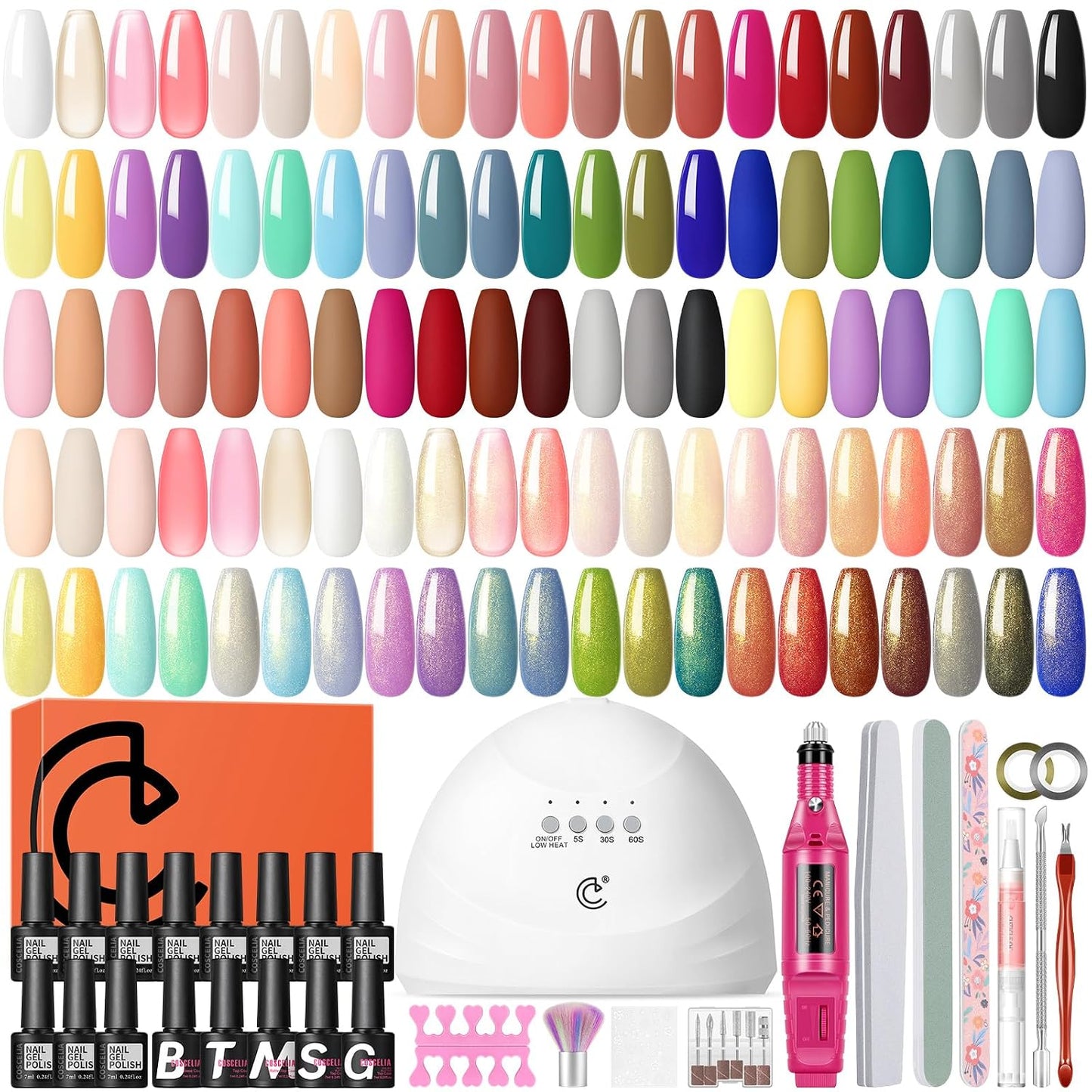 COSCELIA 53pcs Gel Nail Polish Kit with U V light and Drill Starter Kit 35 Colors Gel Nail Polish with 5pcs Top Base Coat Nail Art Professional Gel Manicure Kits Gifts for Women Teens Girls