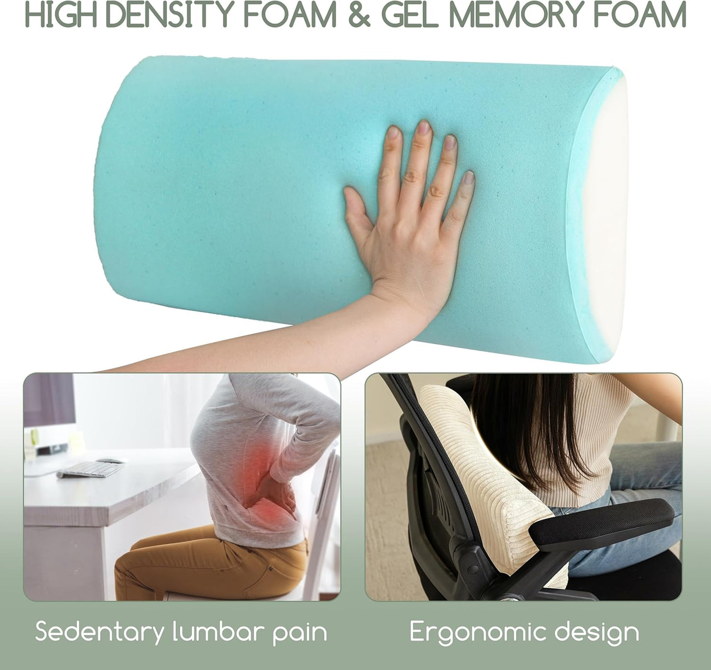 HIGOGOGO Lumbar Support Pillow for Recliner Chair/Accent Chair/Couch, Memory Foam Back Support Cushion for Elderly, Recliner Cushions for Back Rest, Pain Relief, Reading, Washable Cover, Dark Grey