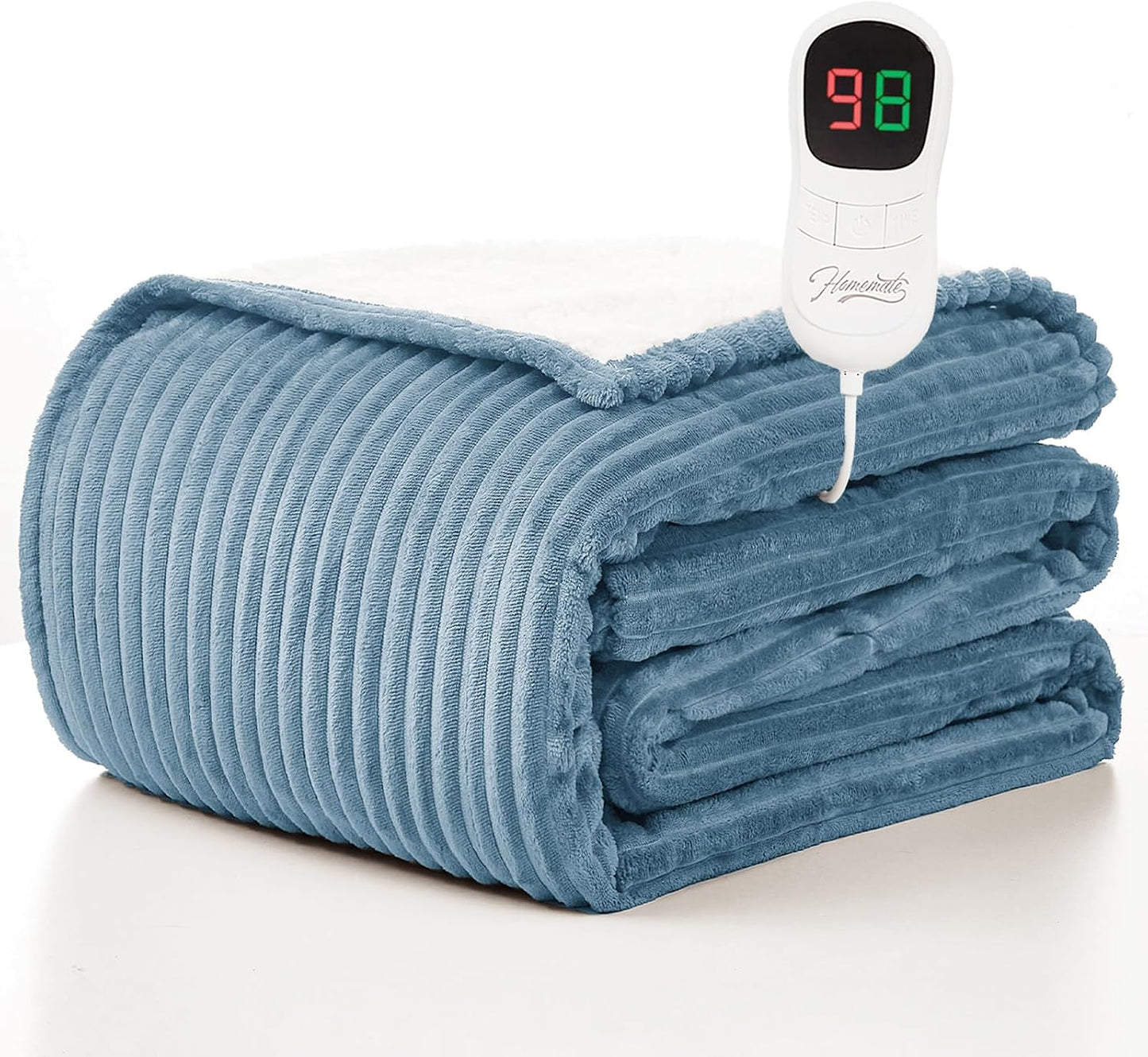 Homemate Heated Blanket Electric Throw - 50"x60" Heating Blanket Throw 1/2/4/6/8 Hours Auto-Off 10 Heat Levels Over-Heat Protection Soft Flannel Sherpa Heater ETL Certification