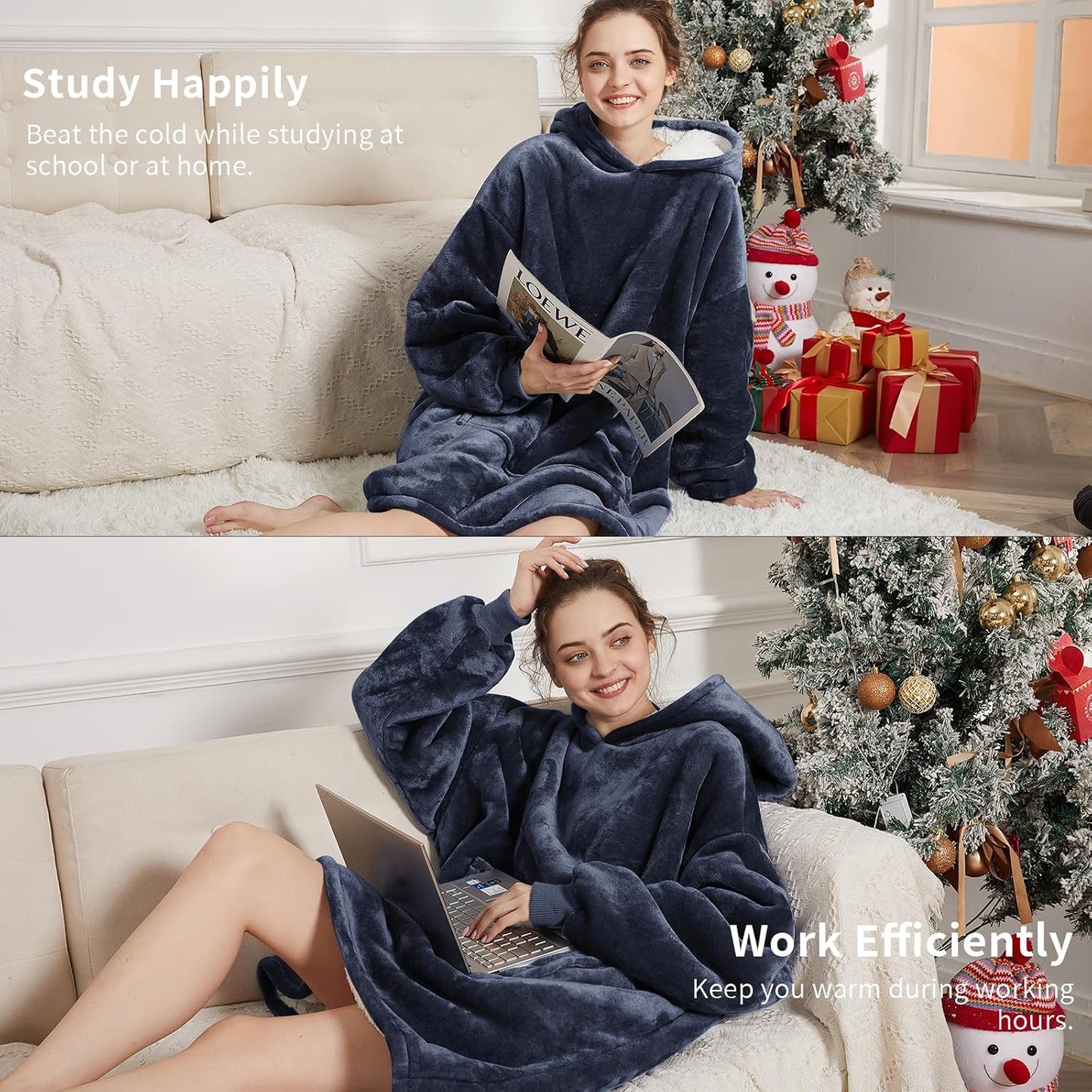 Aemilas Wearable Blanket Hoodie - Warm Sherpa Blanket Sweatshirt as Gifts for Adult Women Mom Men, One Size Fits All