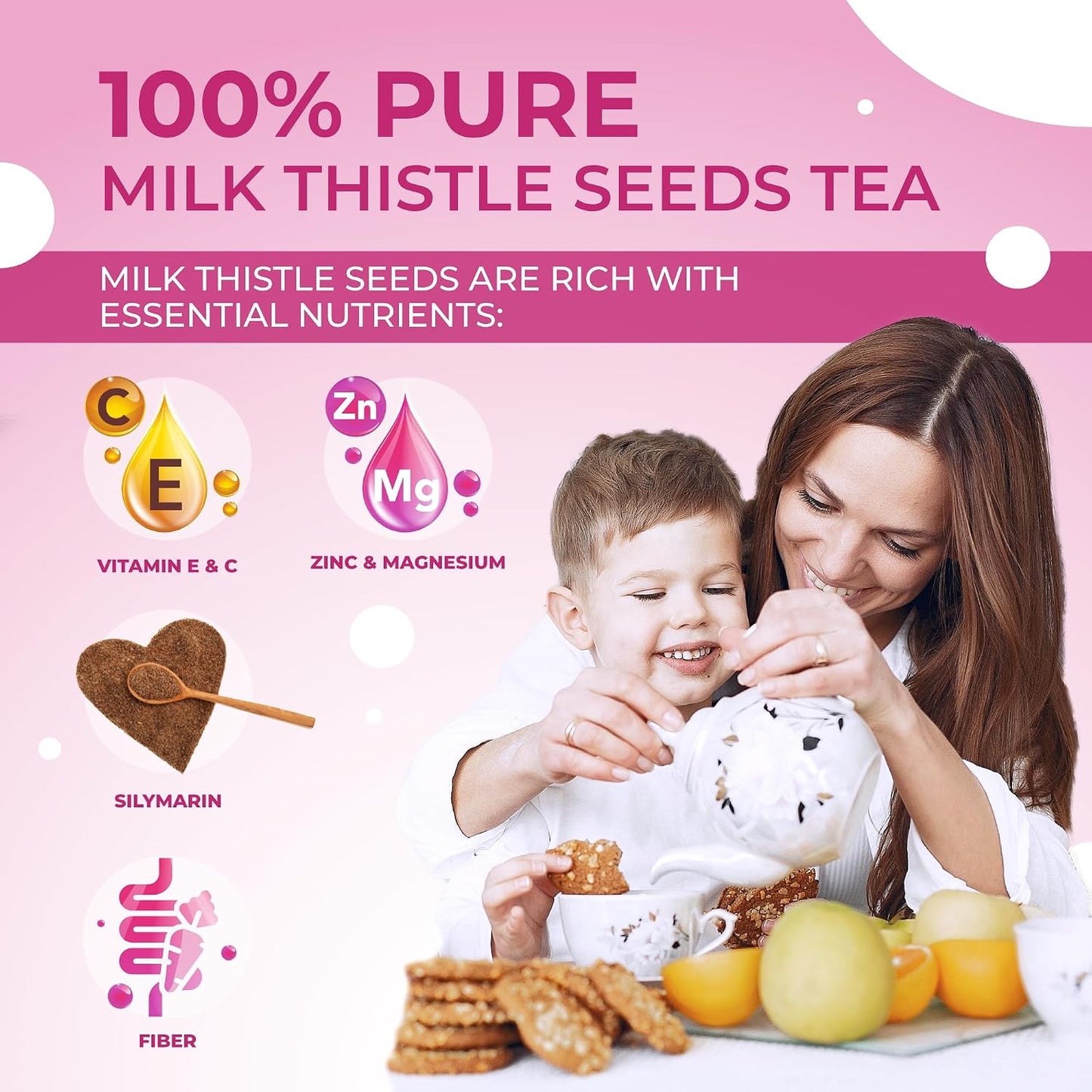 Total Tea 100% Natural Milk Thistle Seeds Tea for Liver Cleanse, Fruit Tea, Digestive Health and Immune System Support - 40 Count