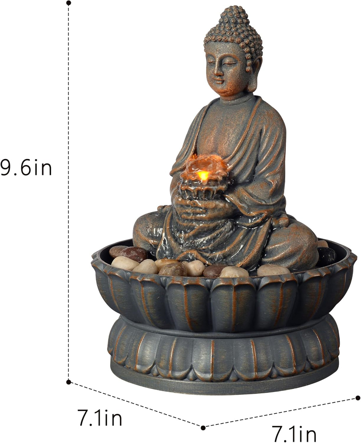 Kalona Tabletop Water Fountain with Buddha, LED Light Indoor Waterfall