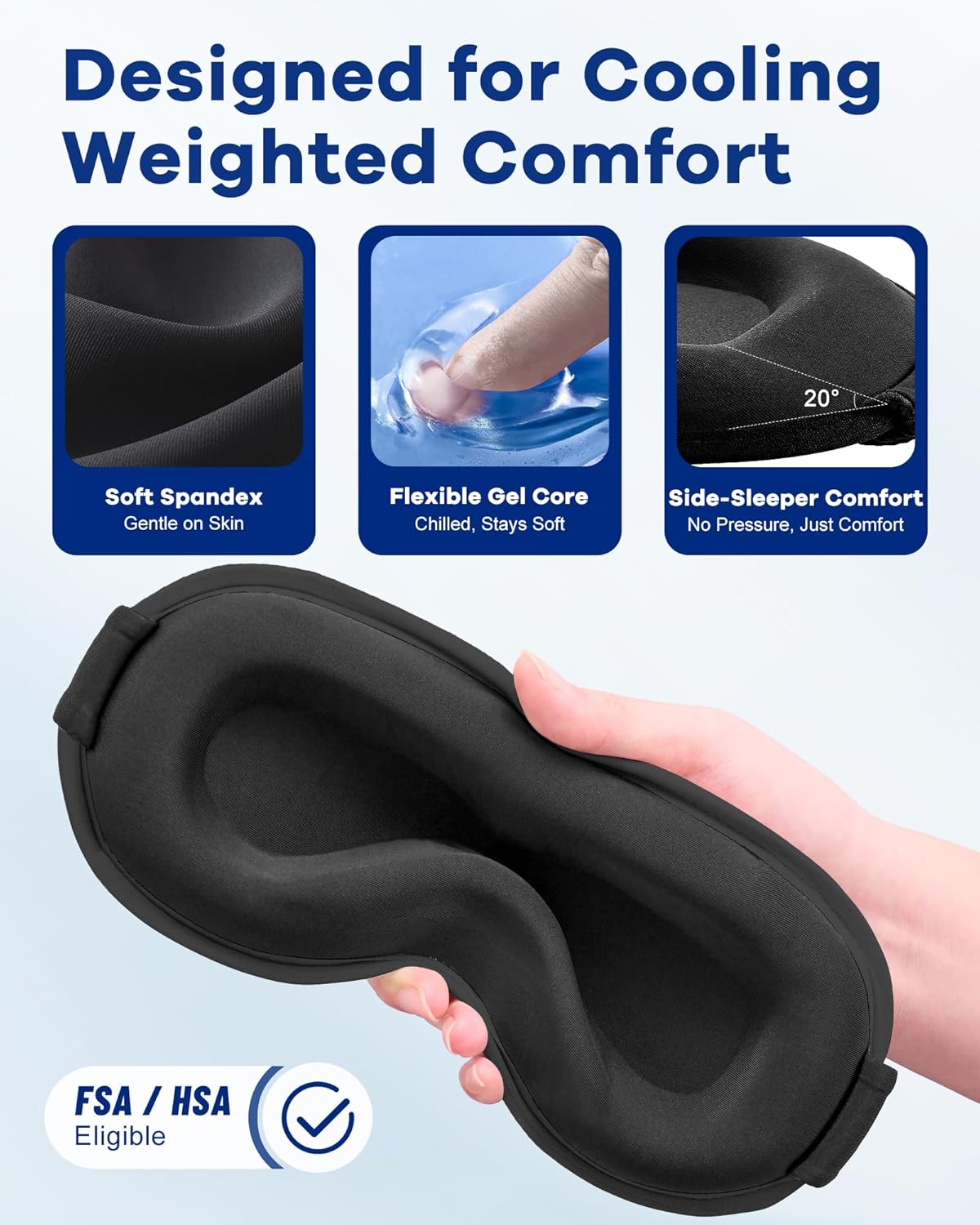 3D Cooling Gel Weighted Eye Mask for Sleeping, 100% Blackout Sleep Mask
