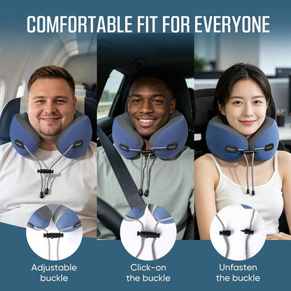 SKYTRAX COMF® Premium Ergonomic Memory Foam Travel Neck Pillow, Washable Cooling Ice Silk Cover, Firm Neck Support for Airplane Long Flights & Pain Relief, with Portable Carry Case (Grey)
