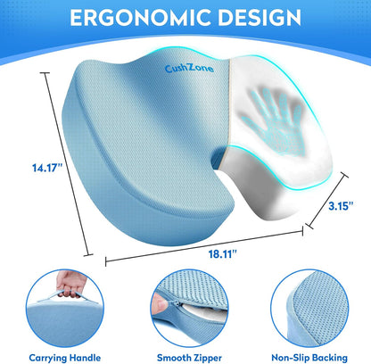 CushZone Seat Cushion - Memory Foam Office Chair Cushion for Sciatica, Tailbone & Back Pain Relief - Orthopedic Coccyx Pillow for Car, Airplane, Pregnancy & Long Sitting at Work, Black