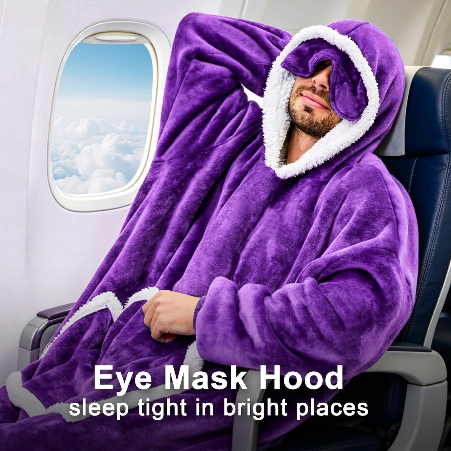 IFNOW Wearable Blanket Hoodie, Oversized Sherpa Fleece Hooded Blanket Sweatshirt with Eye Mask and Pocket, Comfy Long Flannel Blanket for Adults Men,Gifts for Women Mom Girlfriend,MoonFace