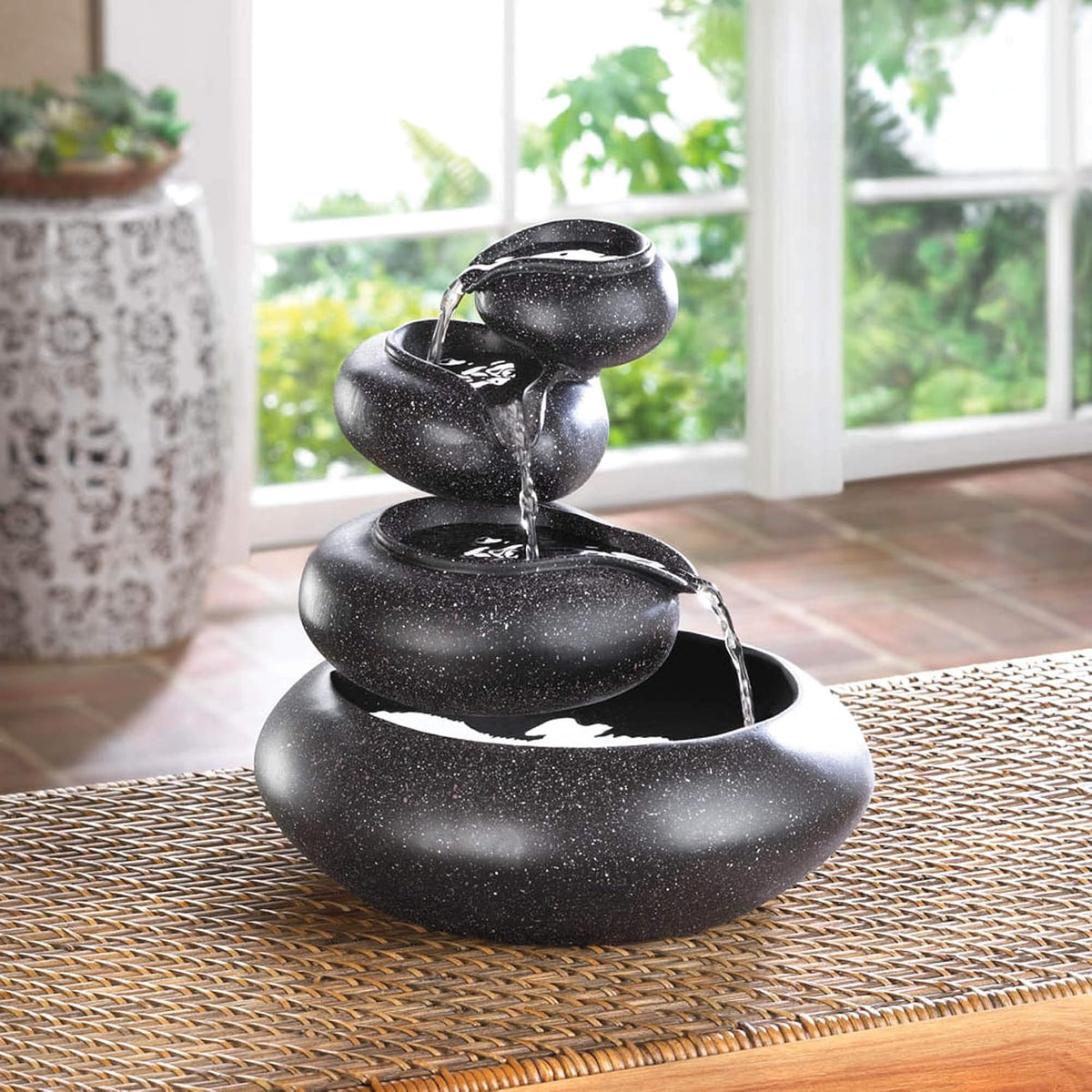 Zingz & Thingz Zen Collection Resin Tabletop LED Water Fountain, Four-Tier, 9.5x9.5x10