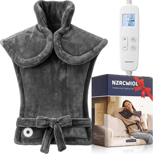 Electric Heating Pad for Shoulder Back: Heated Wrap for Neck 100°F-150°F, 6 Heat Levels, Weighted Heat pad 33x24in - LCD Display, Auto Shut-Off, Flannel Gifts for Women Men