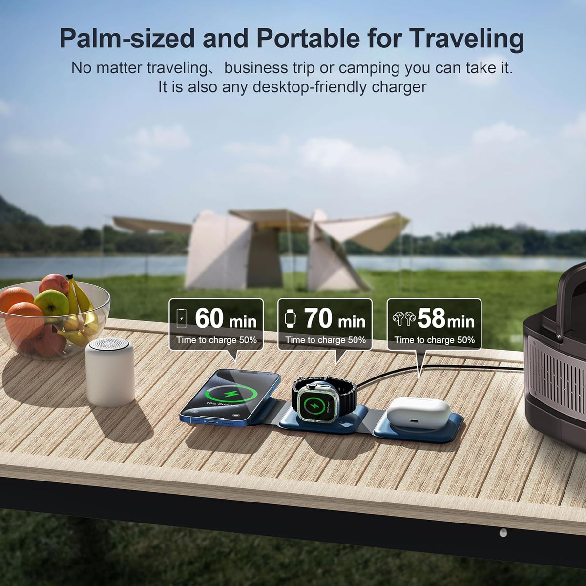 3 in 1 Charging Station for Multple Devices,Foldable 3 in 1 Wireless Charger for Travel,NANO Wireless Charging Station for iPhone17 16 15 14 13 12 Pro Max/Watch 10 9 8 7 6 5 4 3 Ultra/AirPod Pro