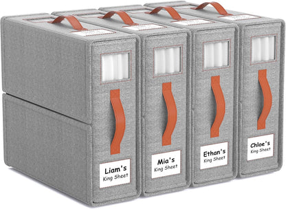 Bed Sheet Organizers, Foldable Linen Closet Storage, 4 Pack, Grey