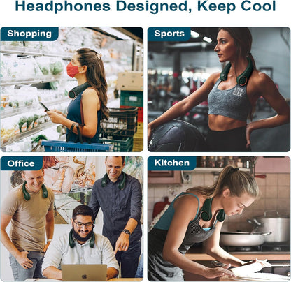 CIVPOWER Neck Fan: Portable Personal Neck Cooling Rechargeable Bladeless Fan - Hands Free 3 Speed 4000 mAh Battery USB Operated Wearable Headphone Design - Gift for Men Women Outdoor (White)