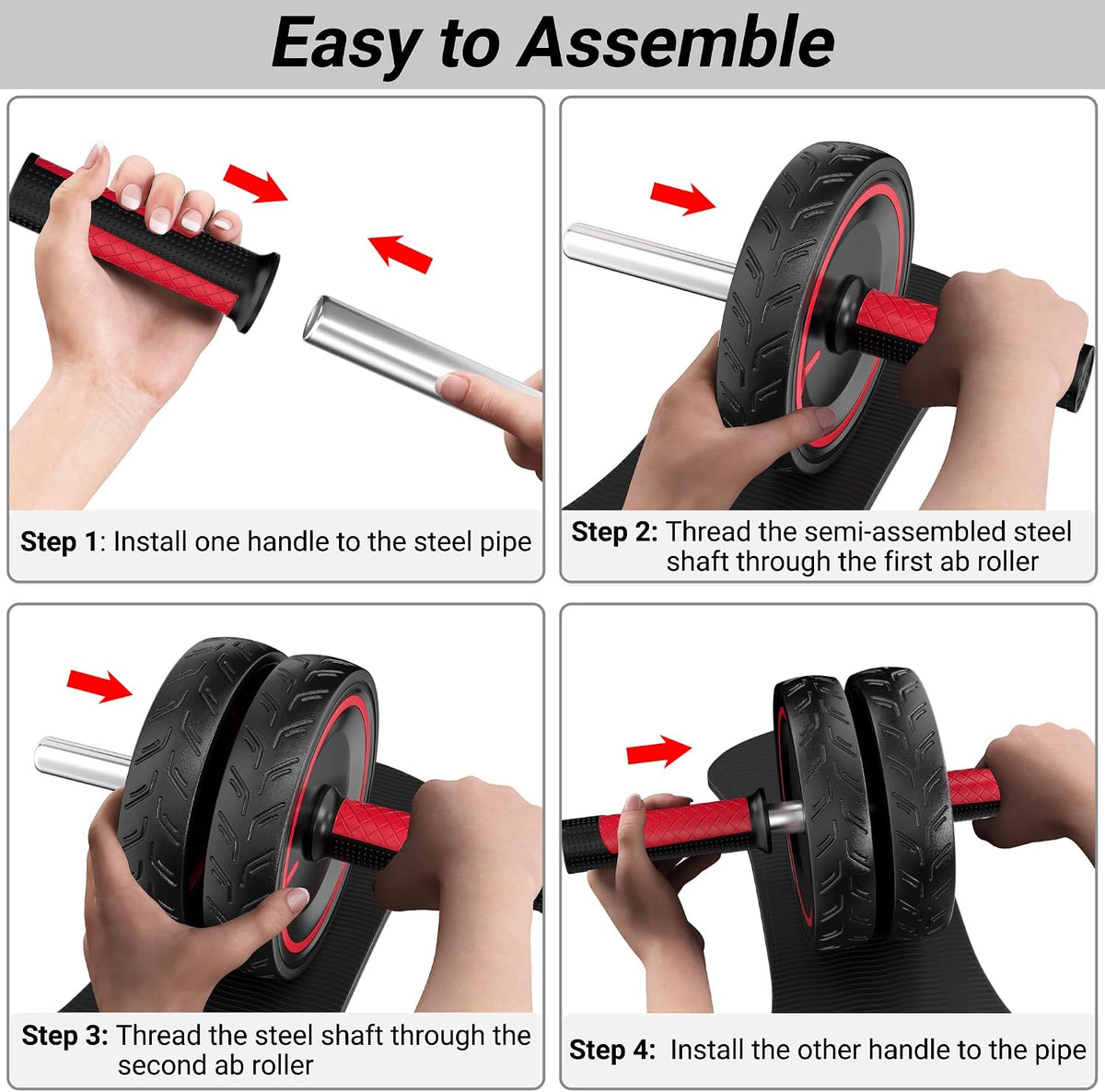 READAEER Ab Roller Wheel, Heavy Duty Workout Equipment for Home Gym, Professional Metal Handle with Rubber Surface Abdominal Exercise Wheel for Strength Training, Ab Wheel with Knee Pad