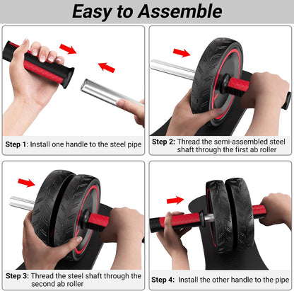 READAEER Ab Roller Wheel, Heavy Duty Workout Equipment for Home Gym, Professional Metal Handle with Rubber Surface Abdominal Exercise Wheel for Strength Training, Ab Wheel with Knee Pad