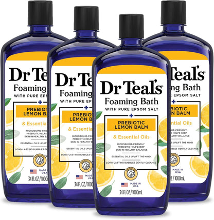 Dr Teal's Foaming Bath with Pure Epsom Salt, Prebiotic Lemon Balm & Essential Oils, 34 fl oz (Pack of 4)