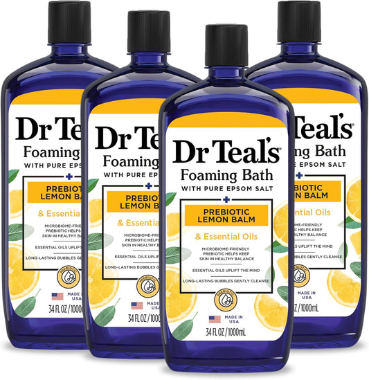 Dr Teal's Foaming Bath with Pure Epsom Salt, Prebiotic Lemon Balm & Essential Oils, 34 fl oz (Pack of 4)