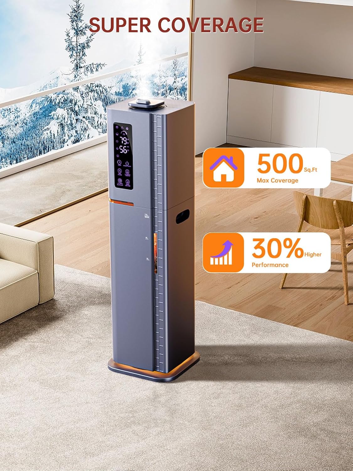2.64Gal Humidifiers for Bedroom Large Room, Warm and Cool Mist up to 500ft², Top Fill Diffuser Ambient Light, 3 Mist Modes, 24H Timer, 35dB Quiet Humidifier for Home Office Plants