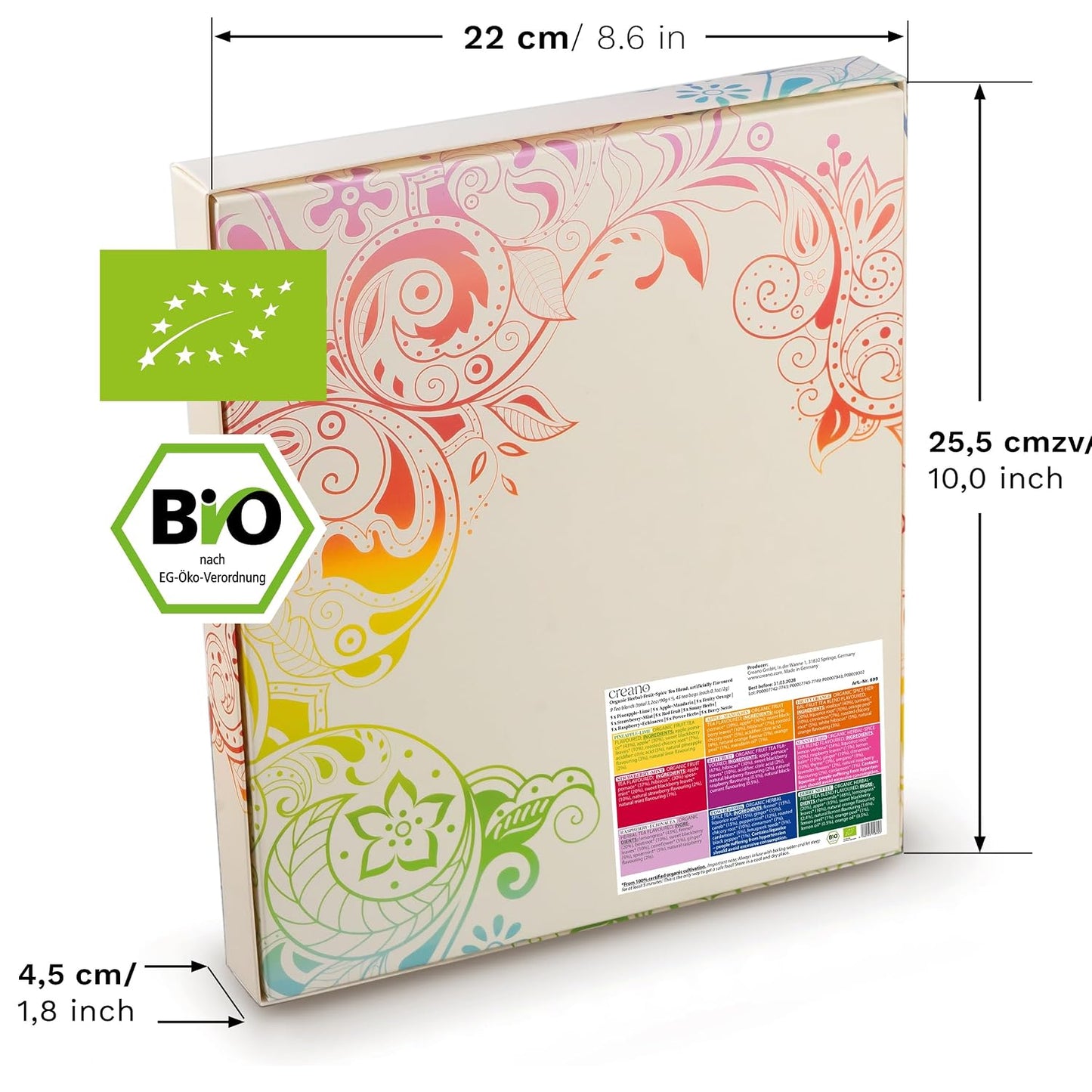 Creano Organic Herbal Tea Sampler Gift Set - Tea Gift Box - 27 Organic Tea Bags in 9 Different Varieties 54 g