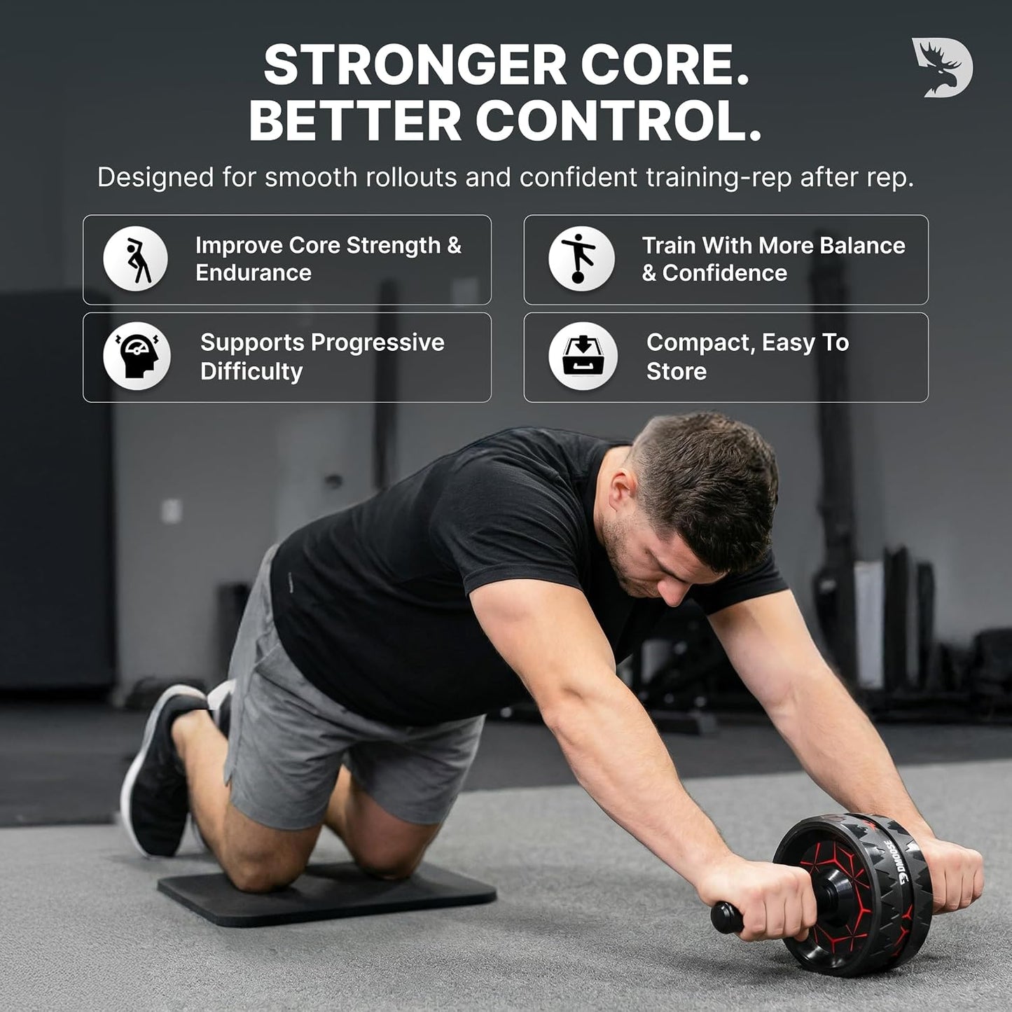 DMoose Fitness Ab Roller Wheel with Elbow Support & 2 Knee Pads - Abdominal Exercise Trainer for Core Strength Training - Ultimate Abs Workout Equipment for Home and Gym - Ab Machine for Men & Women