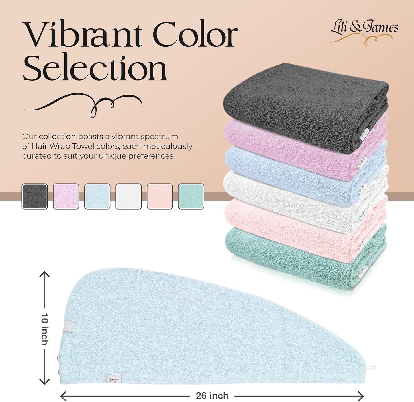 Lili&James 100% Cotton Hair Towel Wrap for Women & Kids – 420 GSM Quick Dry Hair Turban with Double Button Loop, Anti Frizz Non Microfiber Hair Drying Towel for Curly, Long & Thick Hair (Lilac)