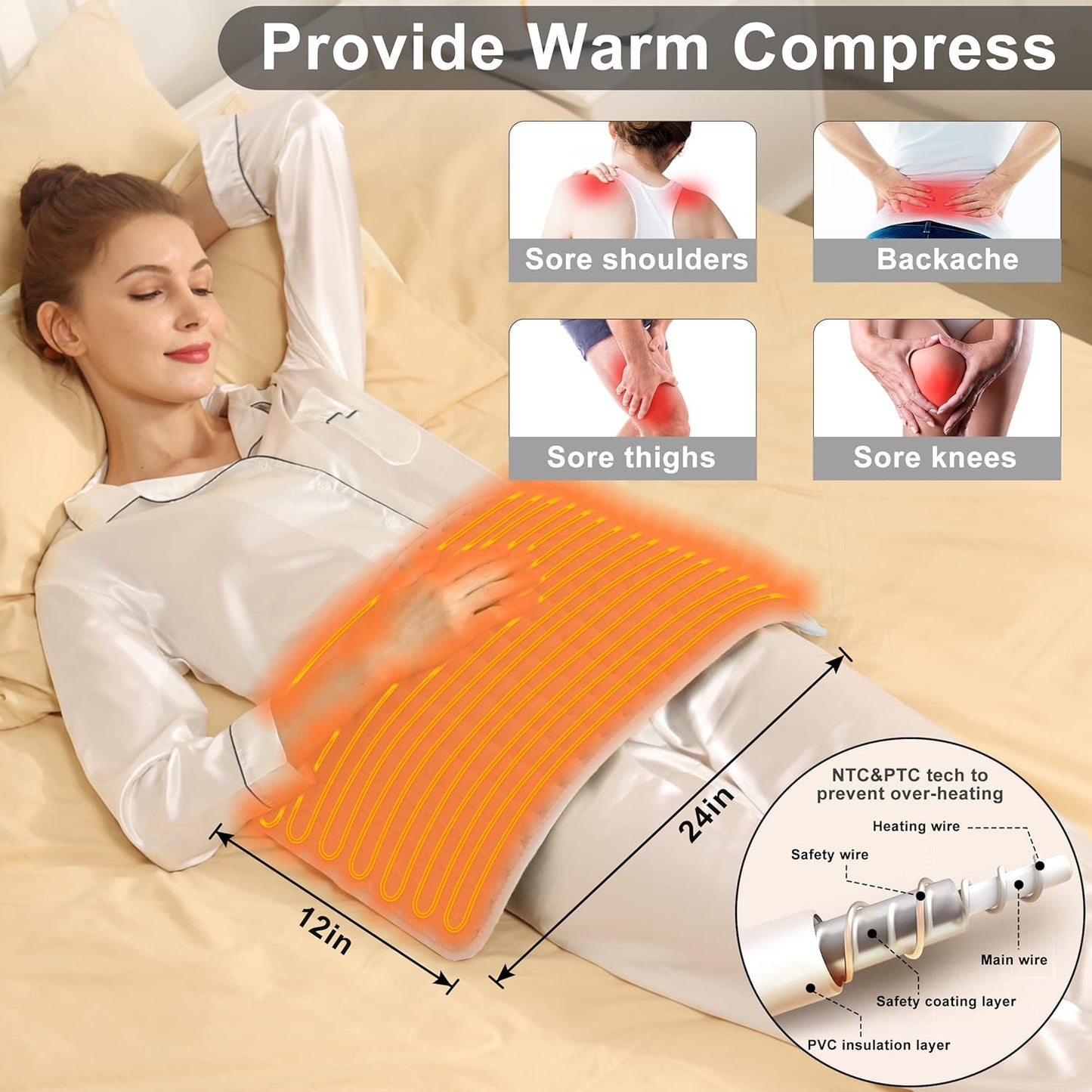 Heating Pad Electric Heat Pad, Hot Heated Pad,Multiple Temp and Timer Settings,Suitable for Shoulders, Neck, arms, Abdomen, Back, Legs, etc. (Silver Gray, 24"X12")