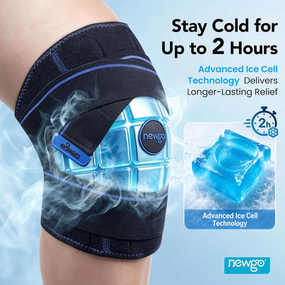 NEWGO Cold Therapy Knee Ice Pack Wrap, 2 Hours Long-Lasting Relief for Knee Replacement Surgery, Injuries, Swelling & Post-Surgery Recovery, Reusable Gel Ice Pack for Sports Injuries