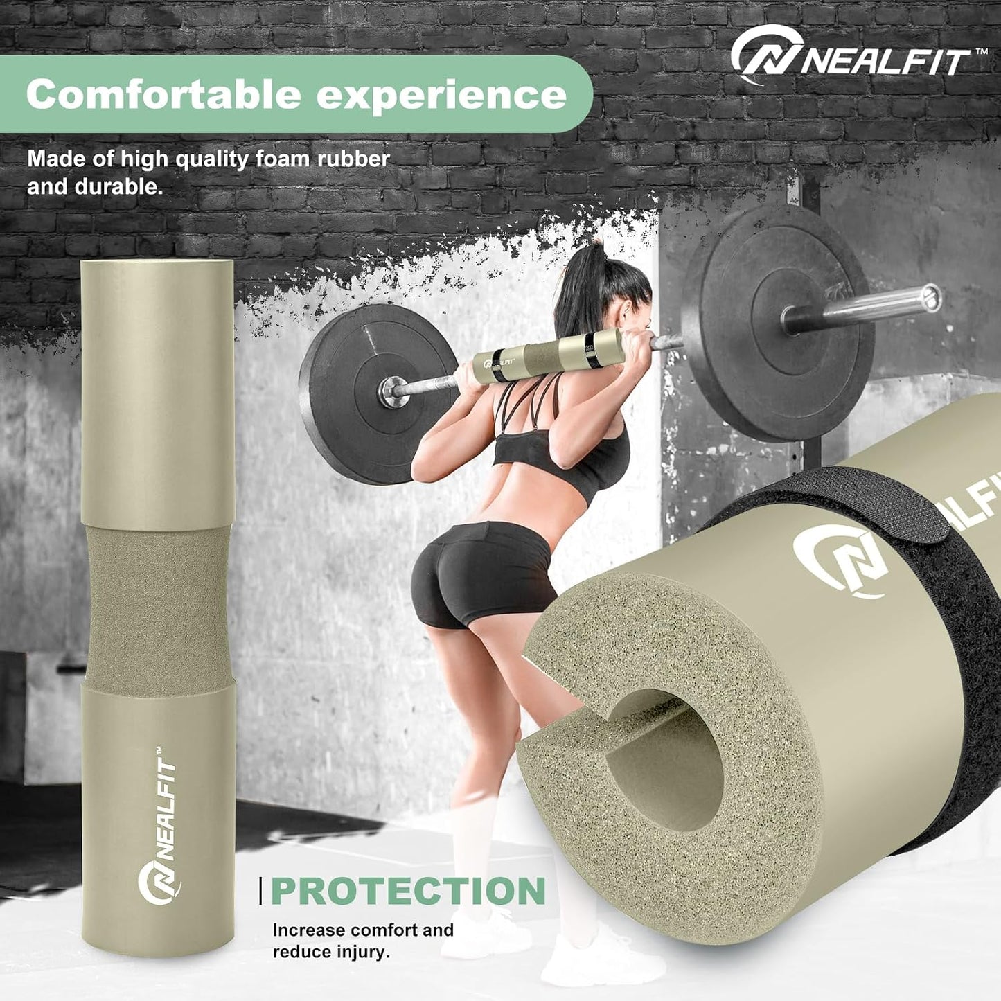 NEALFIT Barbell Pad Squat Pad for Squats—Squat Bar Pad—Great for Weightlifting,Lunges and Hip Thrusts—Foam Sponge Pad—Fit Standard and Olympic Bars Perfectly