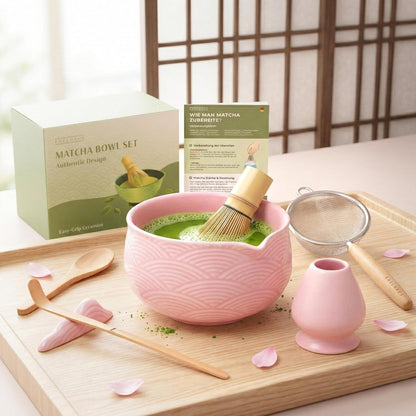 EDELHAUS Matcha Kit Whisk Set (7 Pcs) - Complete Matcha Set, Matcha Bowl with Spout, Whisk with Holder, Bamboo Scoop with Rest and Sifter, Perfect Kit for Matcha Lovers (Green Mist)