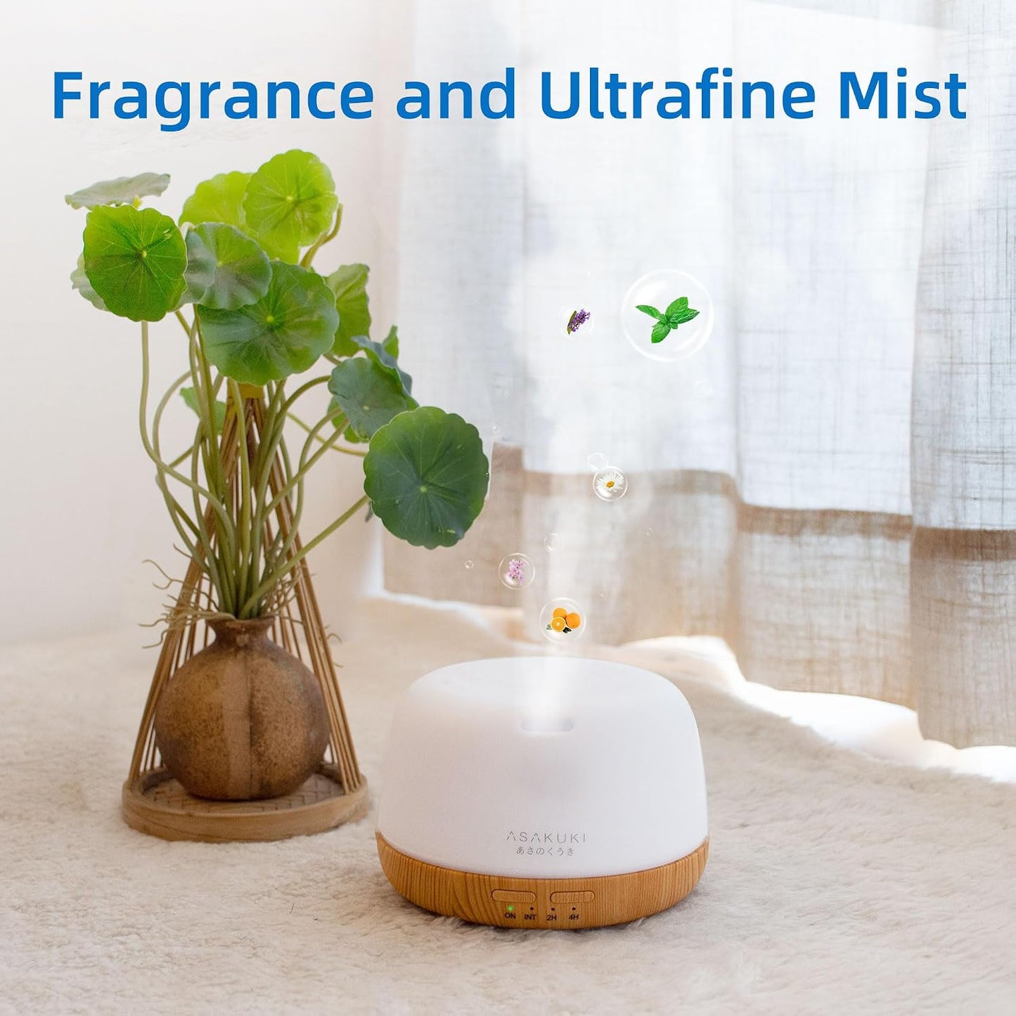 ASAKUKI Essential Oil Diffuser for Home, 500ML Aromatherapy Diffuser Humidifier with Remote Control, 7 Color LED Lights, Quiet Cool Mist Diffuser for Bedroom, Living Room, Office (White)